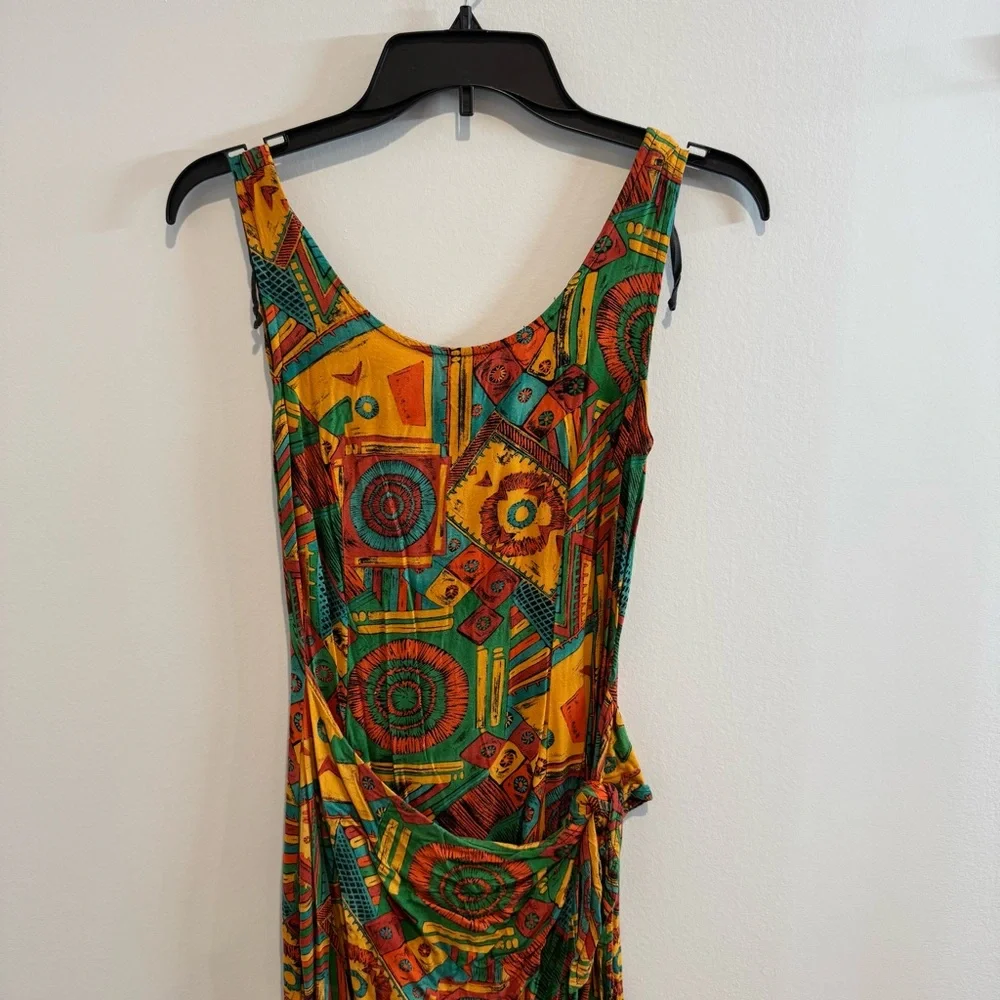 VTG 90s Ariana Tribal core Aztec Maxi Sleeveless Dress Grunge Size 5